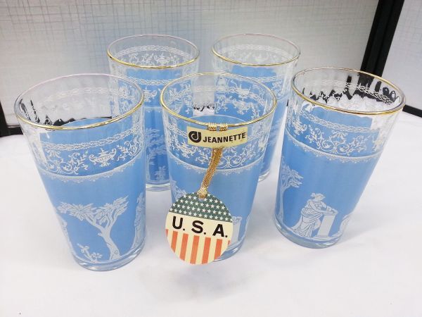 01103 【中古品】アメリカ ジャネット・グラス・カンパニー グラス5点セット 一部傷汚れあり タグ付き USA レトロ食器 アンティーク拍卖