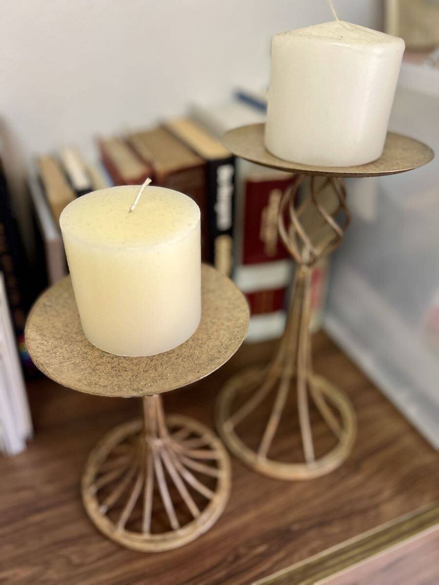 キャンドルホルダー キャンドルスタンド 2個セット キャンドル付き クリスマスデコレーションにも アンティーク風 ヴィンテージ拍卖