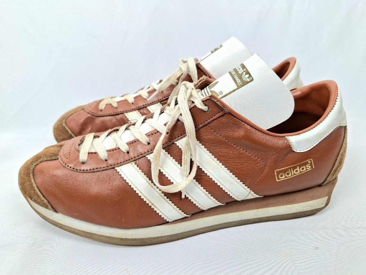 美品 98年 日本製 ADIDAS COUNTRY レザー US9.0 27.5cm 茶色 白 90s 90年代 アディダス カントリー MadeInJapan vintage ビンテージ拍卖