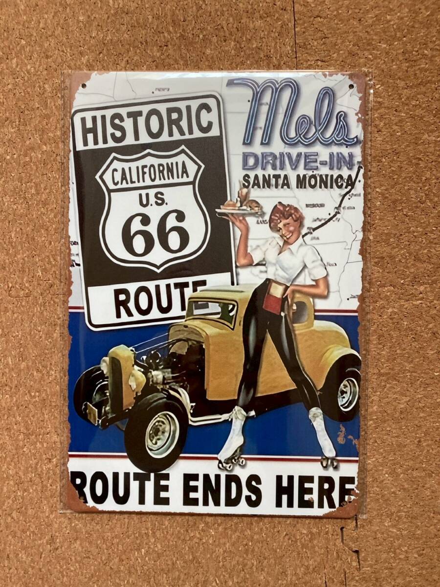 ルート66 メルズ ドライブイン ピンナップガール 壁掛け レトロ ビンテージ ブリキ看板 メタルサインプレート アメリカン雑貨 ウォールデコ拍卖