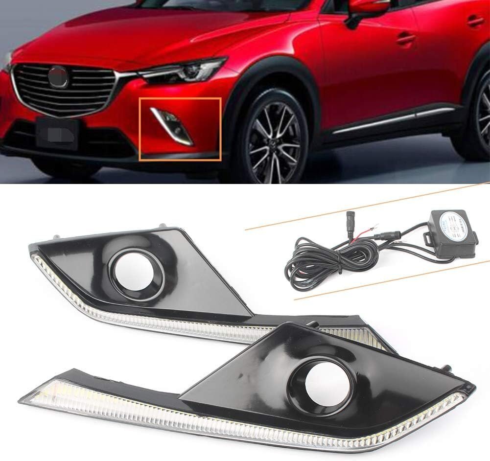 LED DRL 12V デイライト フォグランプ ガーニッシュ 2個セット 専用設計 高輝度 防水 耐衝撃 カスタム 外装 マツダ CX-3 2016-2018B170拍卖
