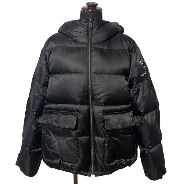 ■トゥービーバイアニエスべー/To b. by agnes b.■ロゴプリント フード付き リバーシブル ダウンジャケット レディース 36サイズ拍卖