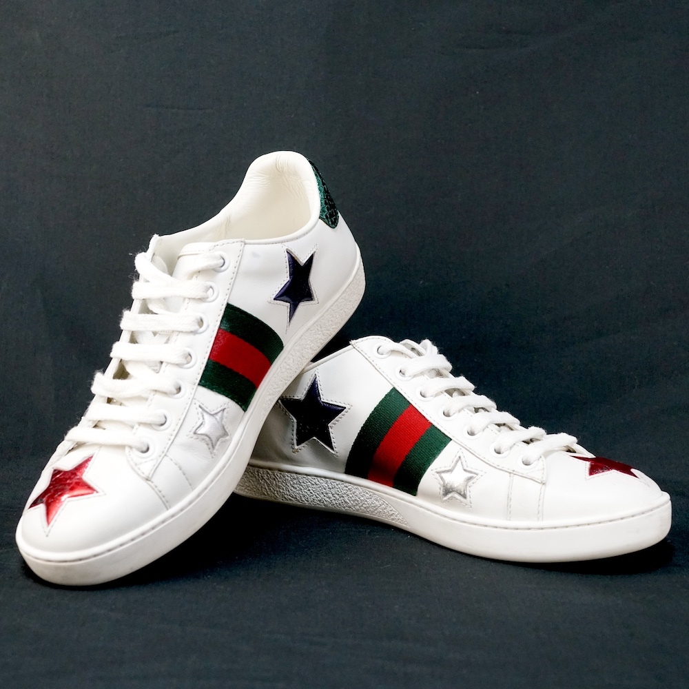 GUCCI グッチ ACE エース スター レザー スニーカー シェリーライン 35サイズ(約22cm) ホワイト 454562拍卖