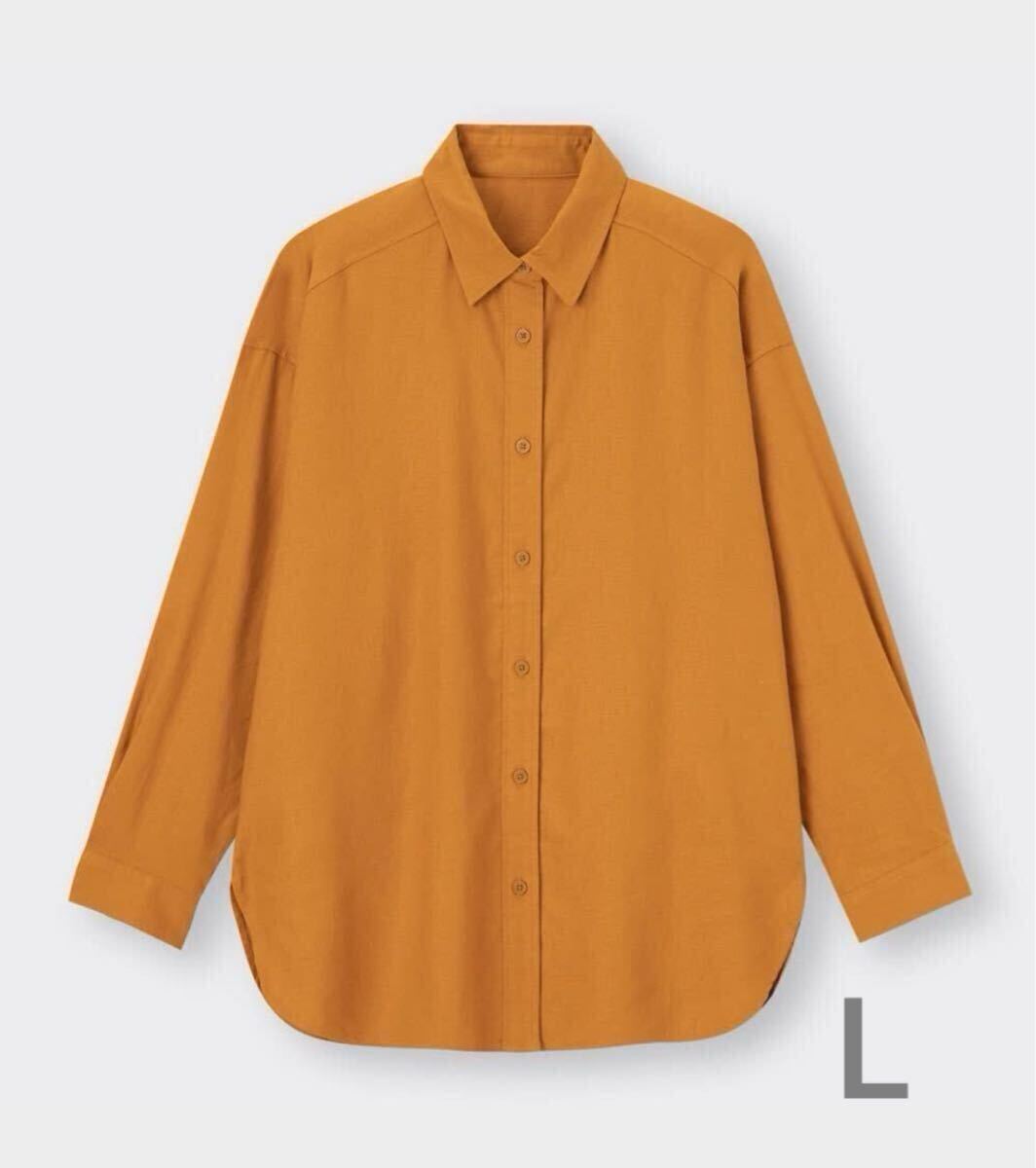 新品ジーユーGUリネンブレンド オーバーサイズ シャツ長袖ビッグシルエット オレンジ トップスLサイズ レディース ブラウス カーディガン拍卖