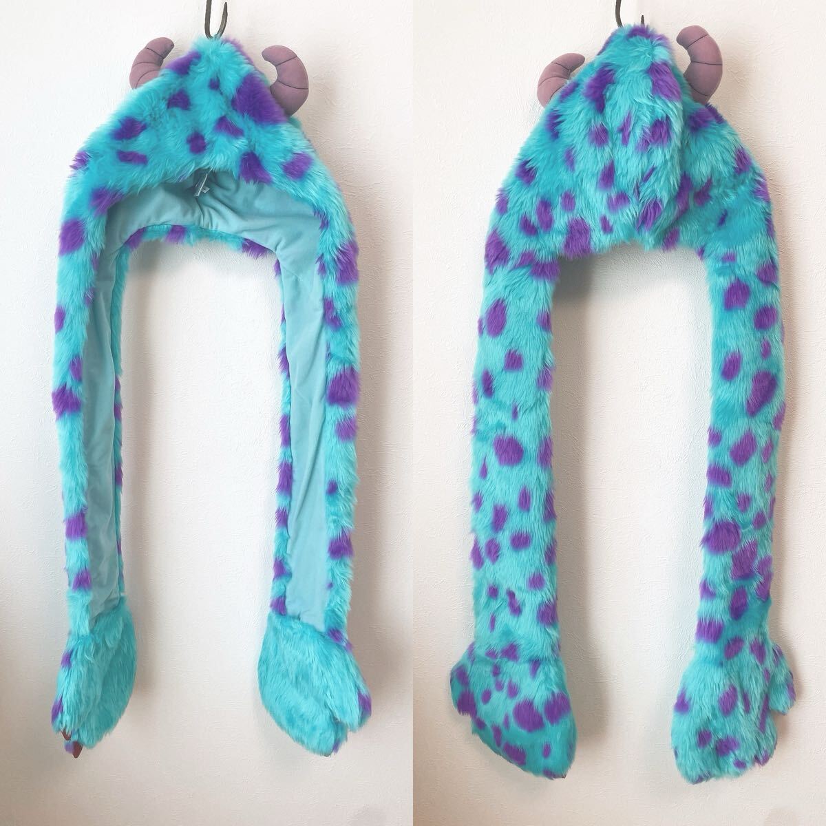 ★美品★ディズニー ピクサーDisney PIXARモンスターズ・インクMonsters, Inc. マイク サリー帽子マフラー手袋ファンキャップ フード拍卖