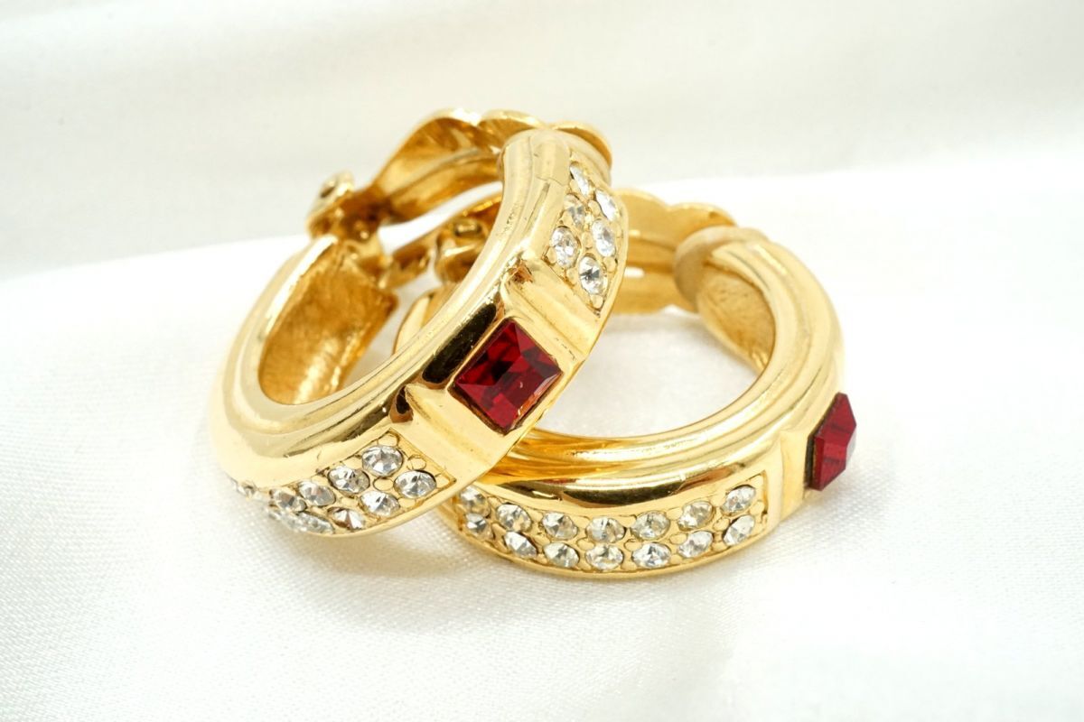 ジバンシィ ヴィンテージ イヤリング フープ ラインストーン アクセサリー 金 ゴールド GIVENCHY 4381j拍卖