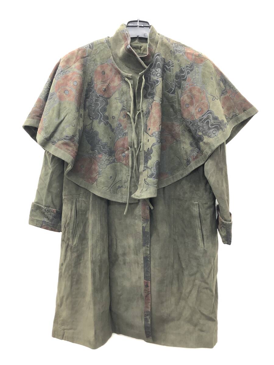 【ヴィンテージ】Cizenne シゼンヌ シープスキン ロングコート ケープ付き サイズF 羊革 スタンドカラー 花柄拍卖