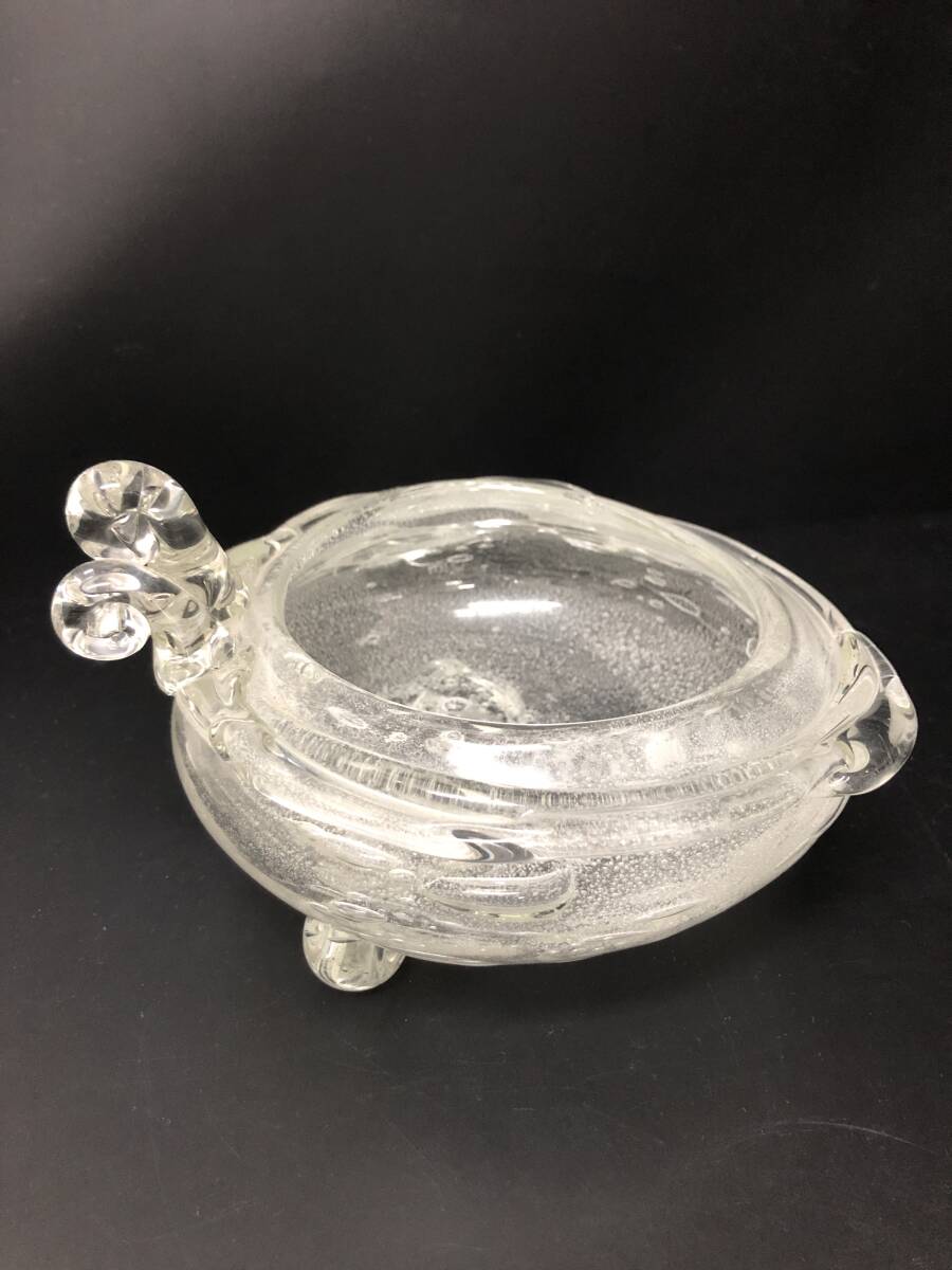 【レトロ】ガラス製 泡鉢 三つ足 亀モチーフ 花器や金魚鉢に 拍卖