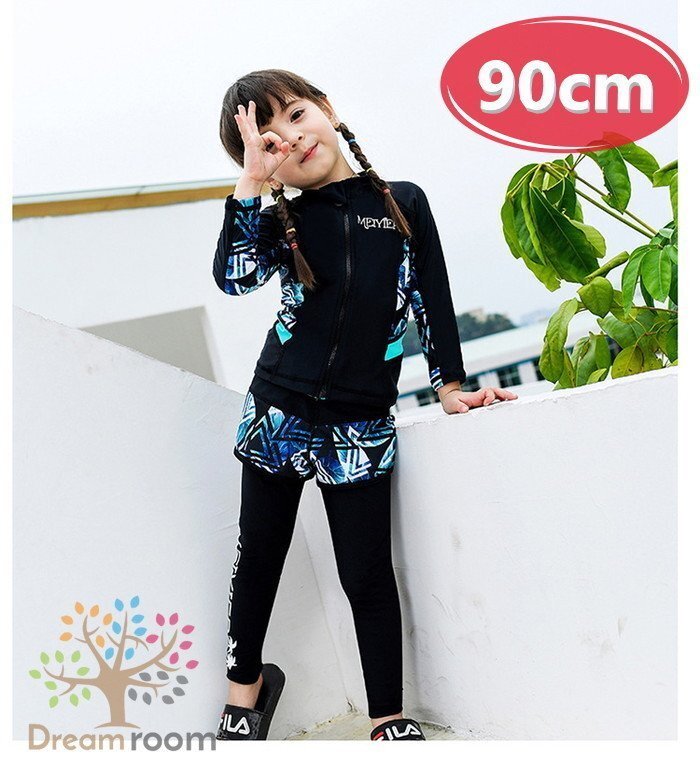 kids 3点セット エスニック柄パーカータイプ ラッシュガード+海水パンツ+レギンス セットアップ 女の子【90cm】 K-236拍卖