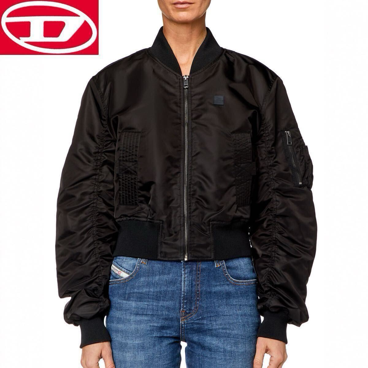 【新品タグ付 (M相当)】DIESEL 中綿 ボンバー ジャケット ブルゾン ショート丈 ブラック 定価67,100円 レディース アウター ロゴ 09拍卖