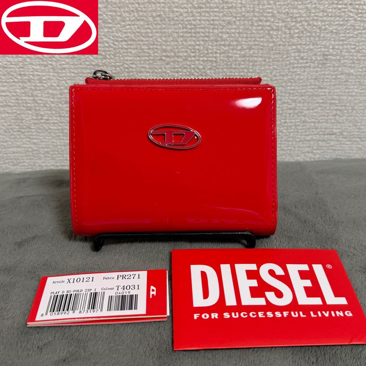 【新品タグ付】DIESEL 二つ折り 財布 オーバルD ロゴ レザー レッド 定価31,900円 レディース メンズ 29拍卖