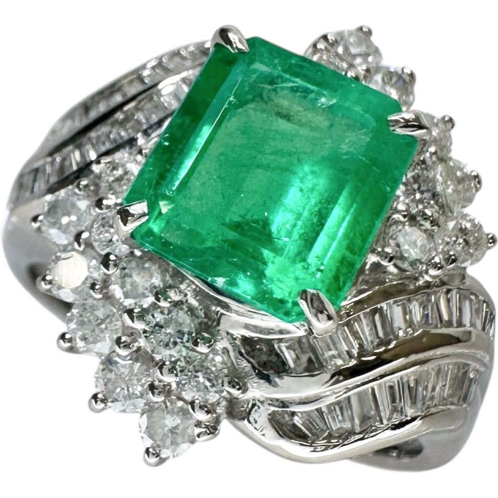 17号 エメラルド 3.12ct ダイヤモンド 計1.18ct リング・指輪 Pt900プラチナ 12.6g レディース拍卖