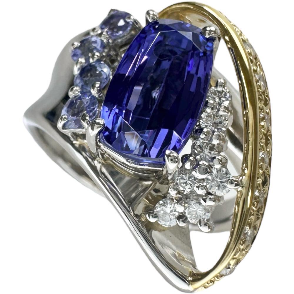13.5号 タンザナイト 2.499ct ダイヤモンド 計0.23ct リング・指輪 K18ゴールド/Pt900プラチナ 13.4g レディース拍卖