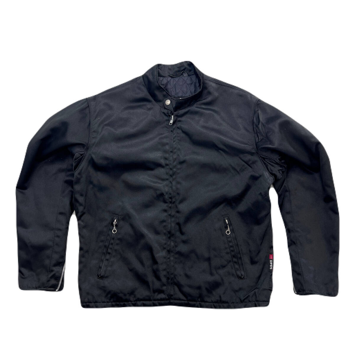 ショット SCHOTT キルティング ジャケット ライダースジャケット 厚手ナイロン地 ブラック 黒 メンズ Lサイズ バイカー ●E343拍卖