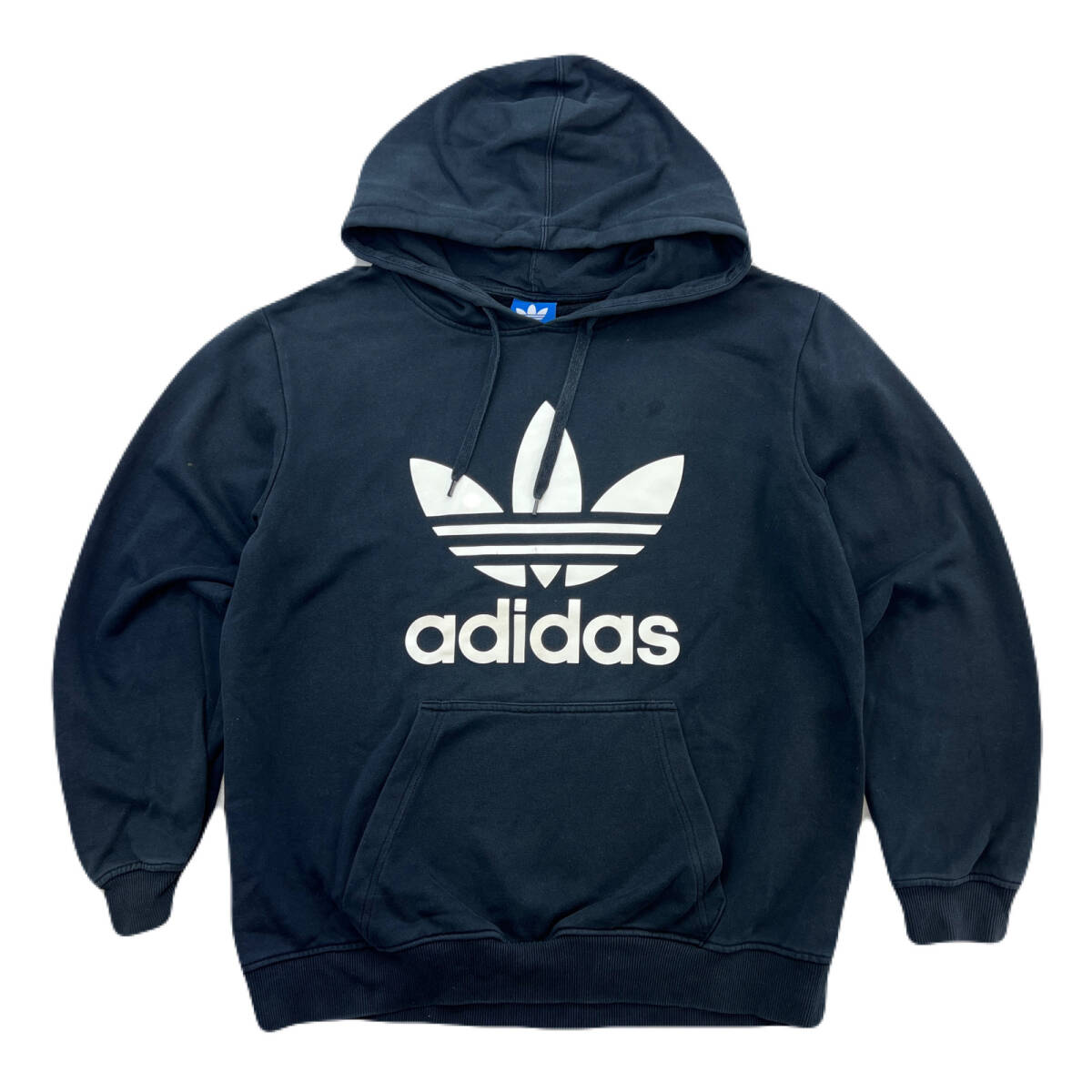 アディダス スウェット パーカー メンズ ML相当 フェードブラック 黒 トレフォイルロゴ ●F302拍卖