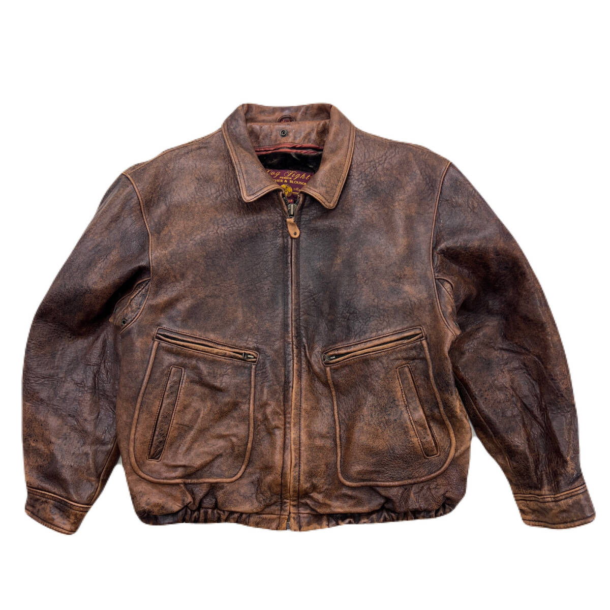 ドッグファイト レザー フライトジャケット ブラウン 厚手 ボアインナー ライナー 茶色 Lサイズ 羊革 ●F300拍卖