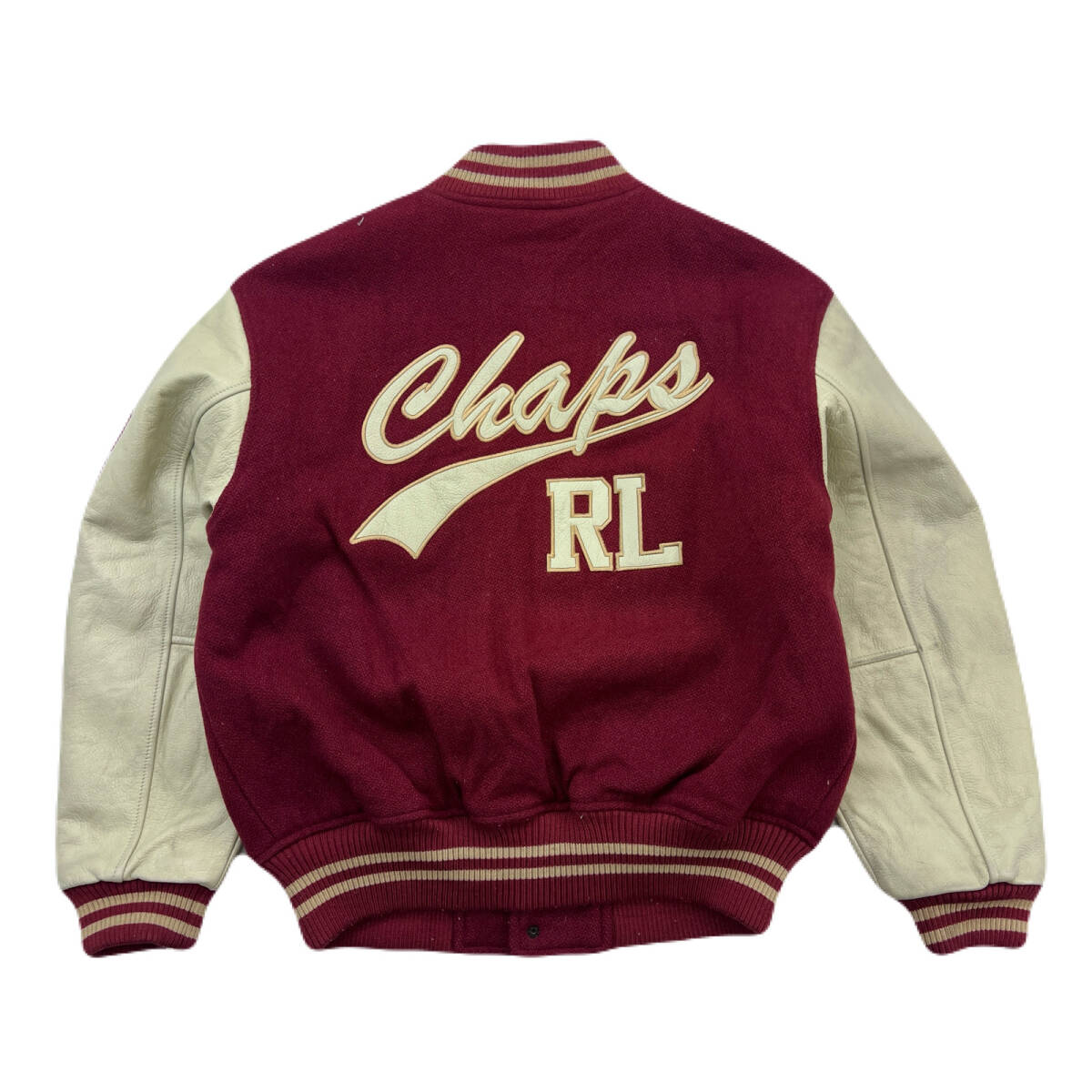 チャップス ラルフローレン 袖革 レザースリーブ スタジャン スタジアムジャケット レッド ホワイト Mサイズ ●F299拍卖