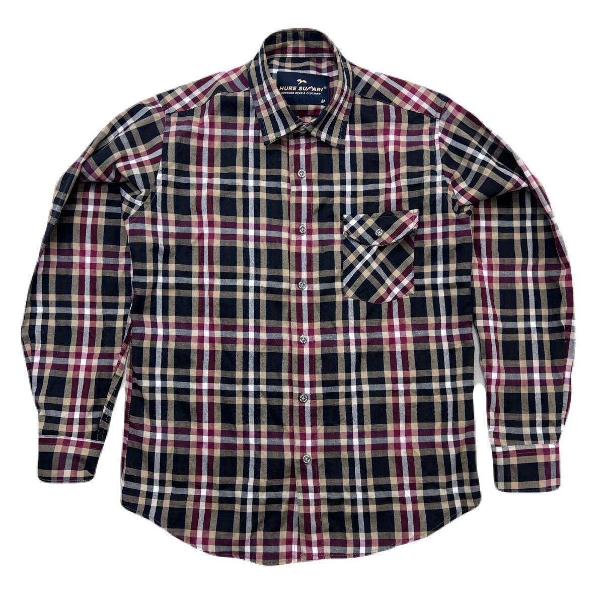 HURE SUMARI 長袖 ネルシャツ ブラック レッド ベージュ系 メンズ Mサイズ アウトドア ●AA352拍卖