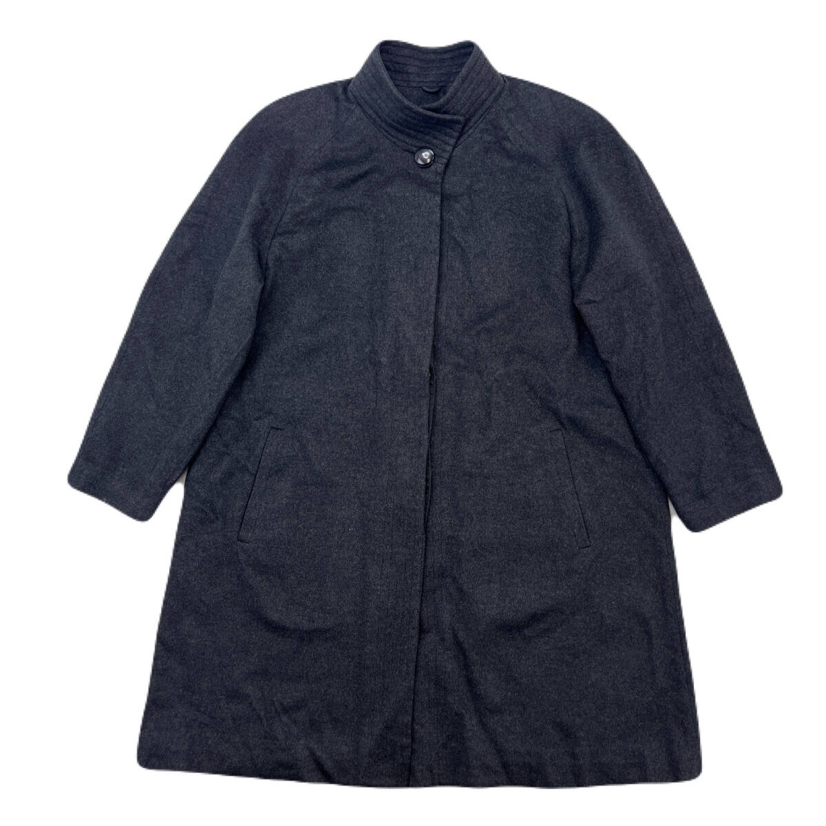 カシミア製 上質 レディース ロングコート 9号 グレー 灰色 Aライン 人気 上品 定番 ●BE346拍卖