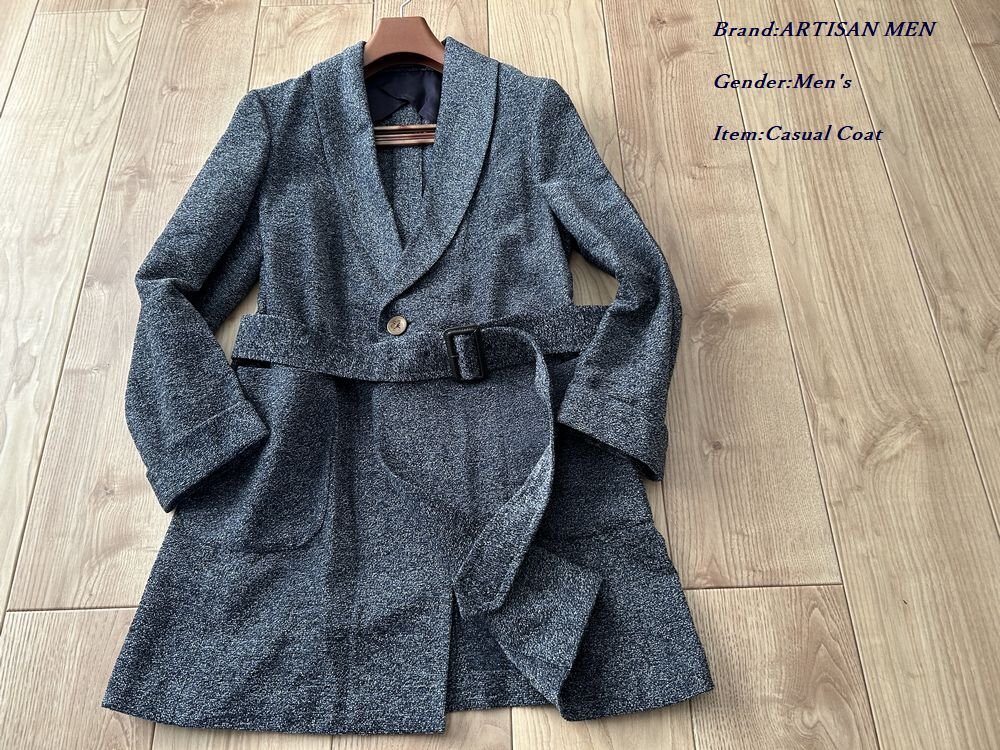 超美品 ARTISAN MEN アルチザン メン 日本製 シルクツイードトレンチコート 09ネイビー Sサイズ 定価約132,000円拍卖