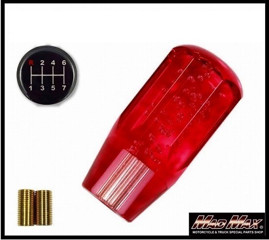 MADMAX トラック用品 クリスタル シフトノブ 泡 ショート 100mm レッド ふそう スーパーグレート用/変換アダプター付【送料800円】拍卖