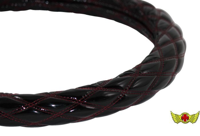 トラック用品 即納 ハンドルカバー ダブルステッチ エナメル ブラック/レッド 2HS(45cm-46cm)/日野 スペースレンジャー【送料800円】拍卖