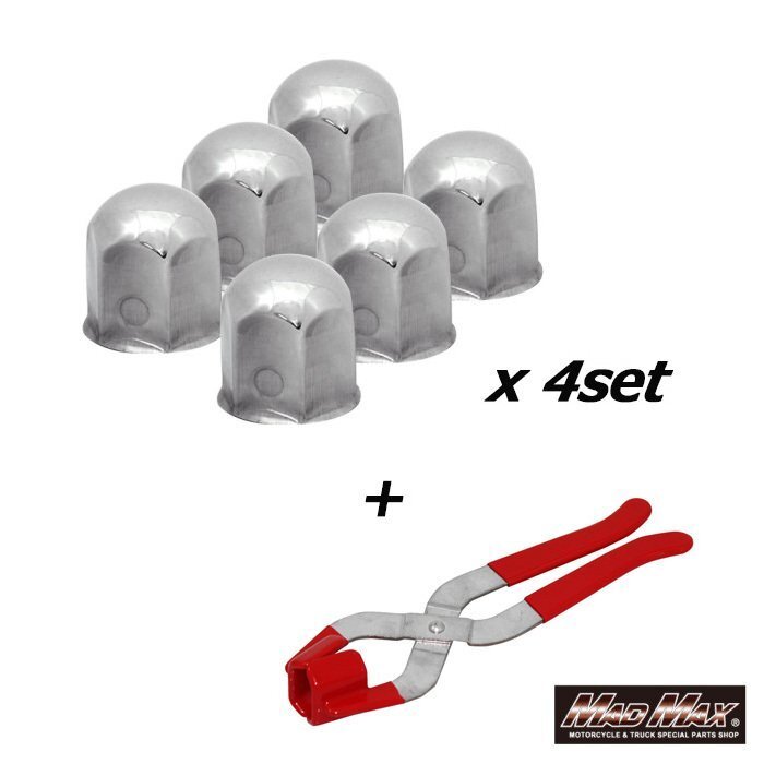 トラック用 41mm ステンレス製 ホイールナットキャップ 50mm 24個セット&プライヤー シルバー1個【送料800円】拍卖