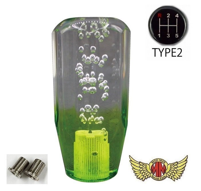 MADMAX トラック用品 クリスタル シフトノブ 泡 ショート 100mm クリア/グリーン 日野 プロフィア用/変換アダプター付【送料800円】拍卖