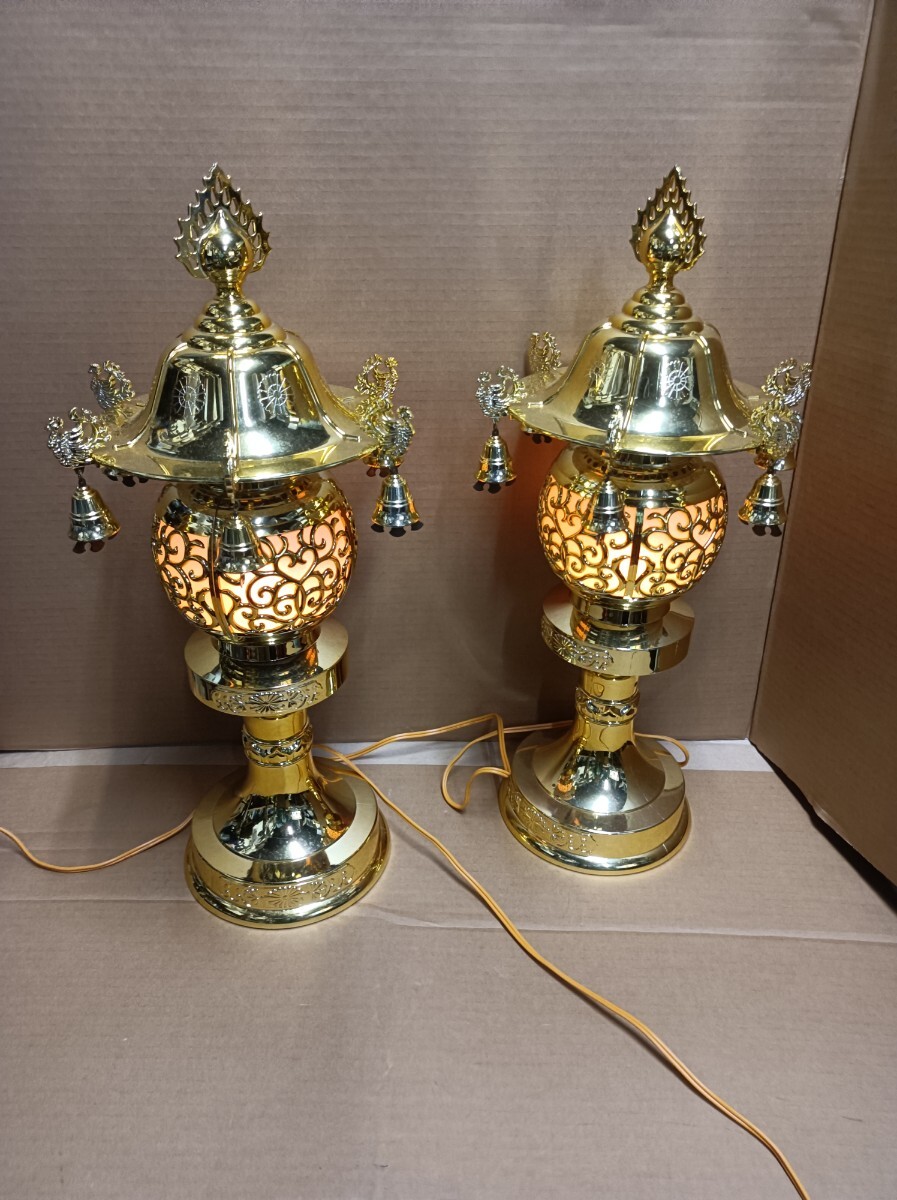 灯篭 左右2本 ◆ 仏具 ◆ 特大高さ53㎝ ◆ 金色 ゴ-ルド 【保管 2F】拍卖