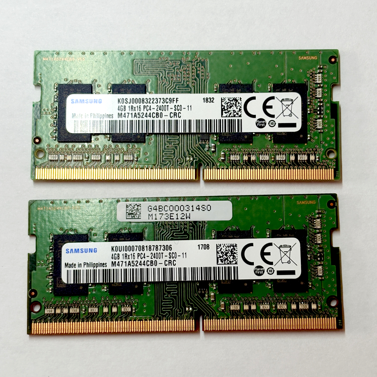 ★1円スタート★【動作確認済】Samsung 4GB×2枚 PC4-2400T(DDR4-2400)SO-DIMM 合計8GB ノートPC用メモリ・管i16拍卖