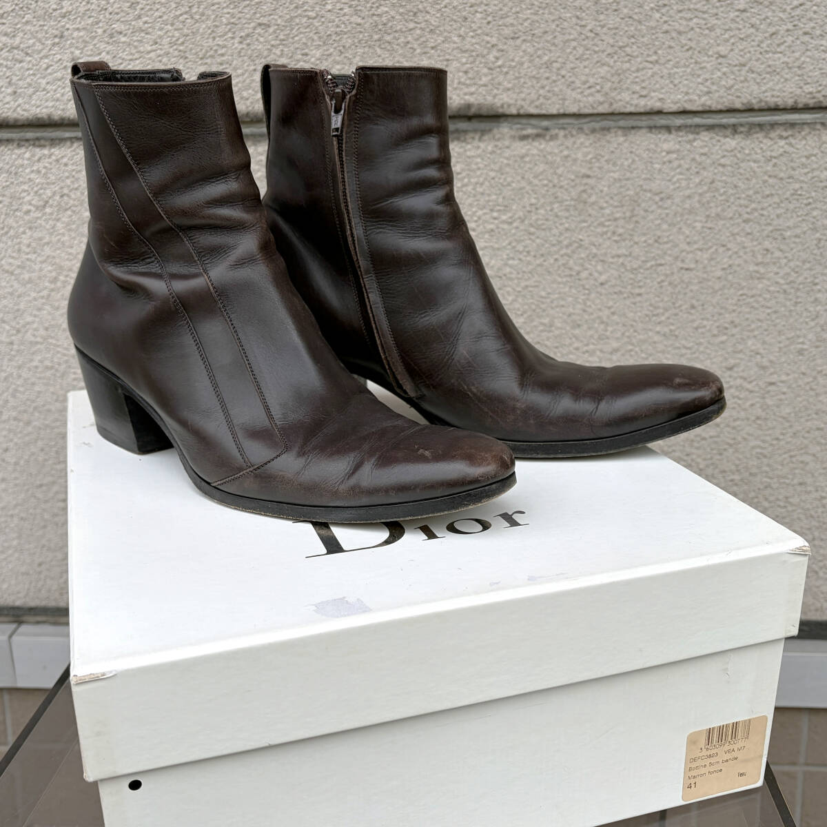 05AW グラム期 Dior homme ヒールブーツ サイド ジップ ショートブーツ 41 USED ディオールオム zippered heel boots 拍卖