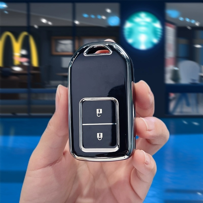 ホンダ スマートキーケース TPU キーカバー ヴェゼル シビック フィット 2ボタン ブラック×シルバー拍卖