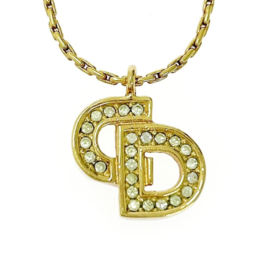 【1円スタート】Christian Dior クリスチャンディオール GP ラインストーン CDロゴ ゴールド ネックレス 521857拍卖