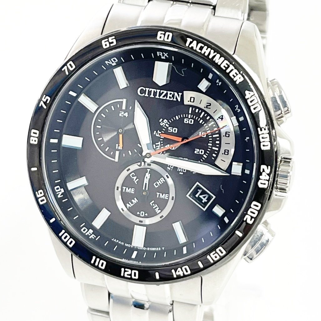 【1円スタート】CITIZEN シチズン E610-S074339 クロノグラフ エコドライブ SS 電波ソーラー メンズ腕時計 515039拍卖