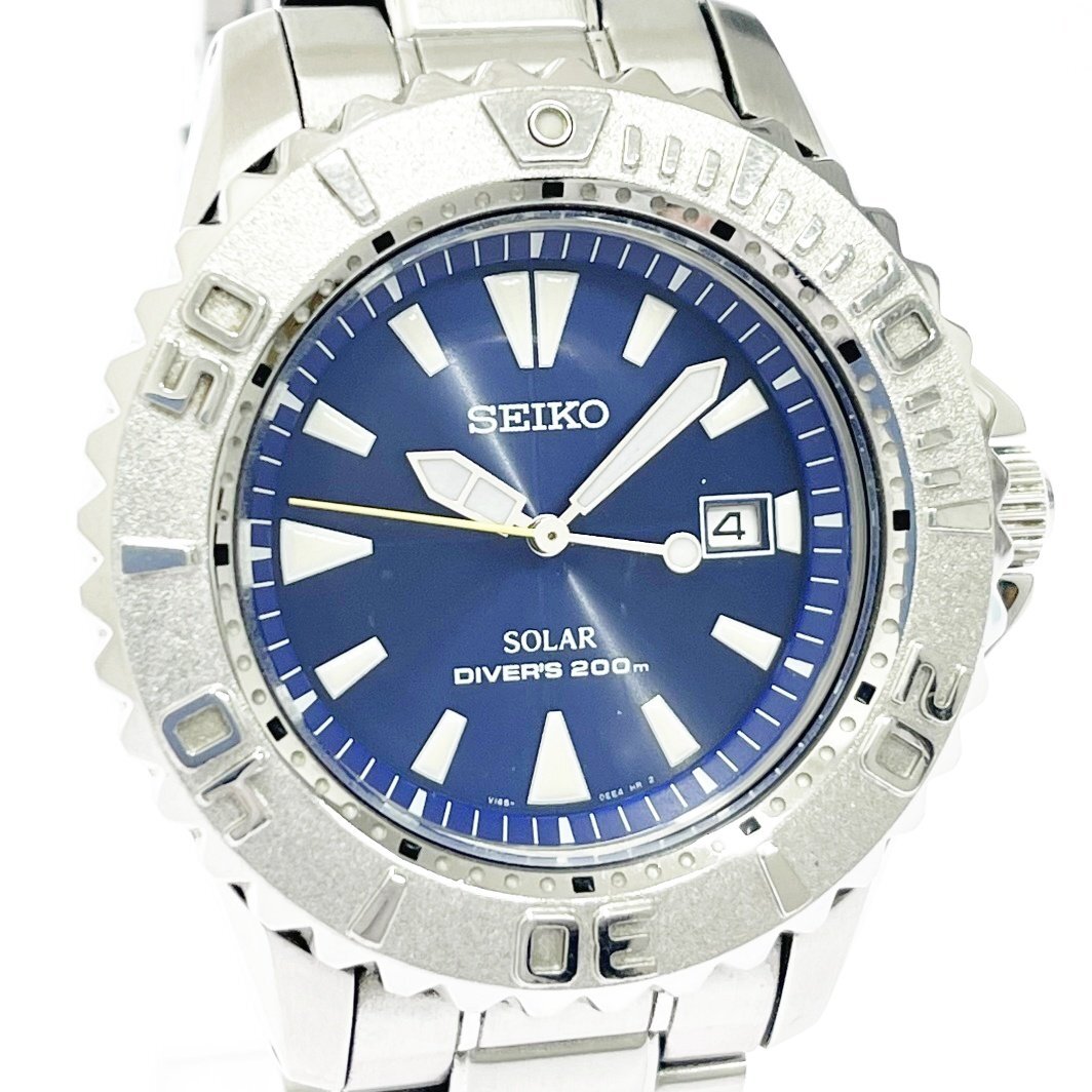 【1円スタート】SEIKO セイコー V145-0CC0 ダイバーズ デイト ネイビー文字盤 SS ソーラー メンズ腕時計 510786拍卖