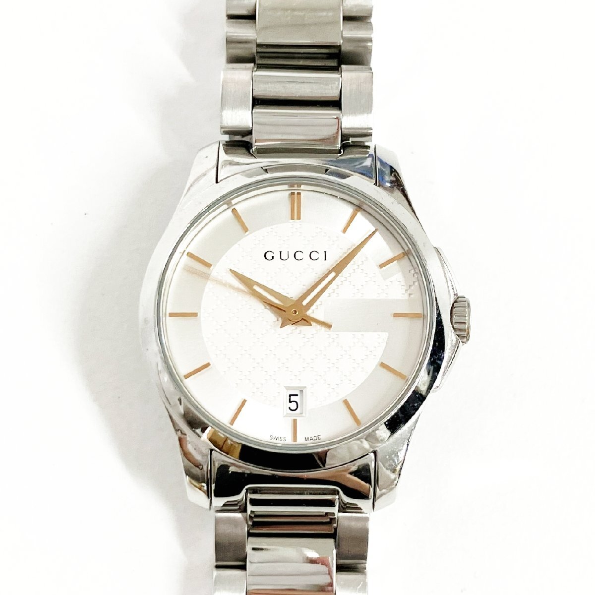【1円スタート】GUCCI グッチ 126.5 Gタイムレス SS シルバー文字盤 クオーツ レディース腕時計 505831拍卖
