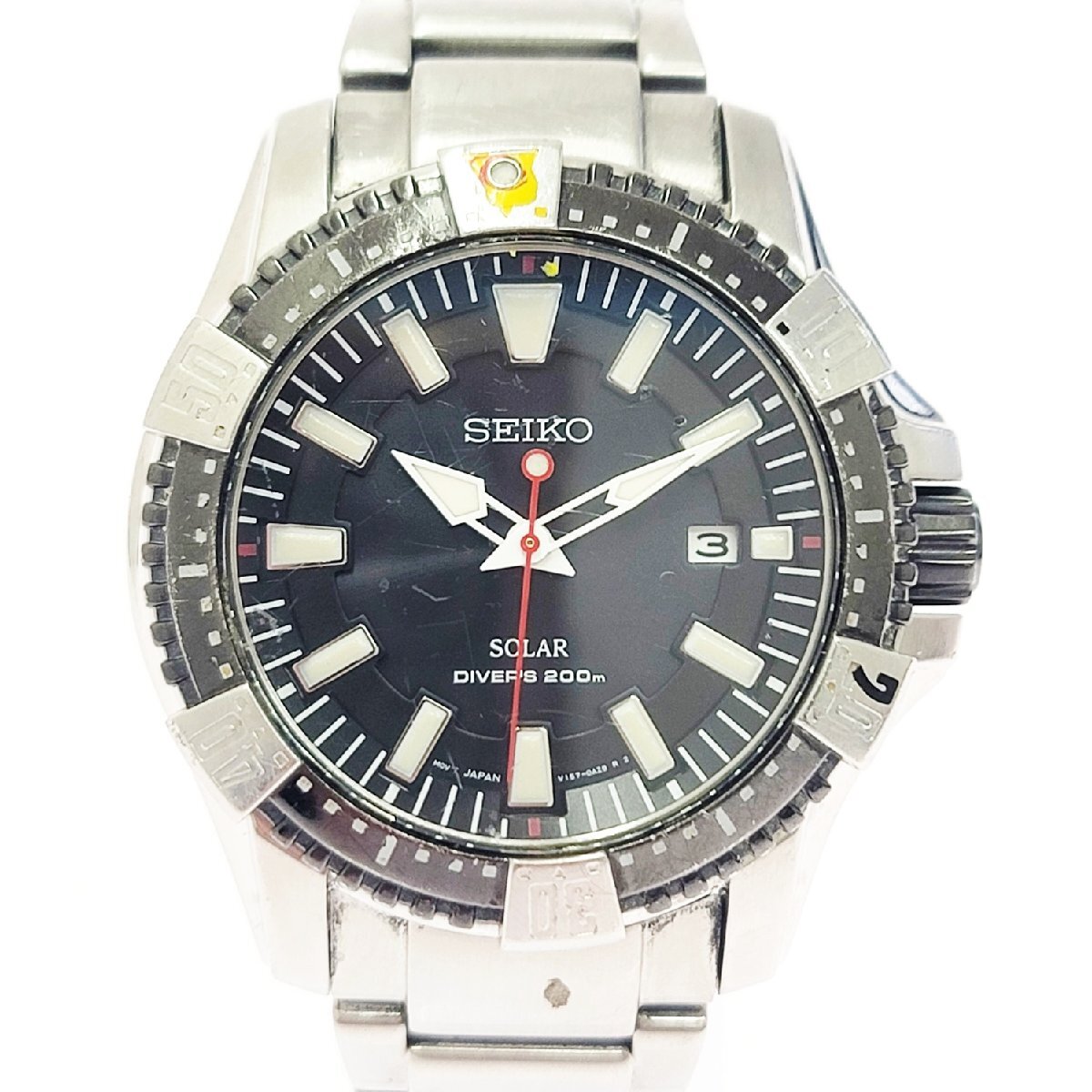 【1円スタート】【訳あり品】SEIKO セイコー V157-0AS0 ダイバーズ SS ブラック文字盤 ソーラー メンズ腕時計 510890拍卖