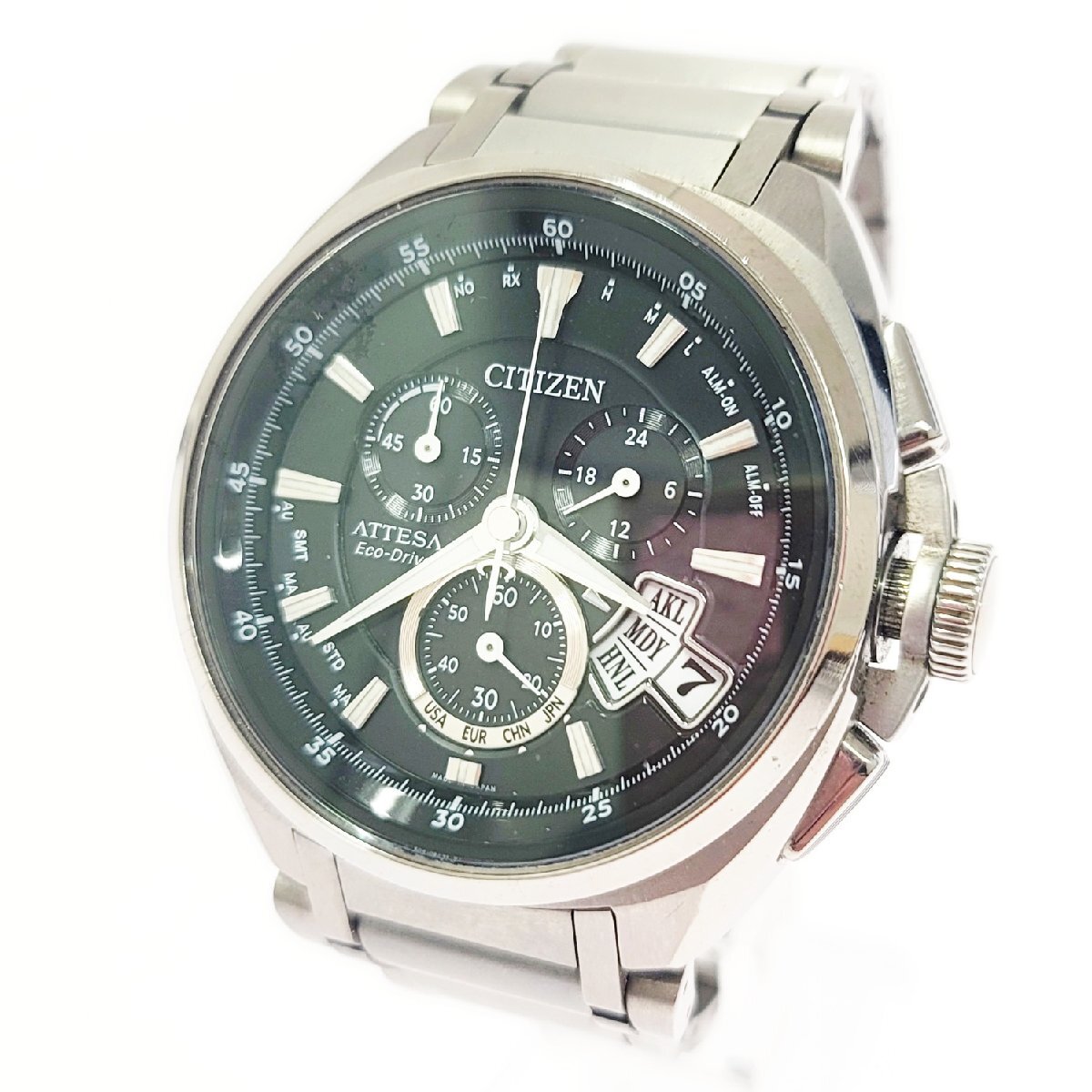 【1円スタート】CITIZEN シチズン H610-T015581 アテッサ エコドライブ チタン 電波ソーラー メンズ腕時計 510790拍卖