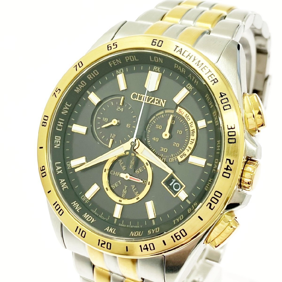 【1円スタート】CITIZEN シチズン E660-S122244 エコドライブ GP×SS 電波ソーラー メンズ腕時計 512752拍卖