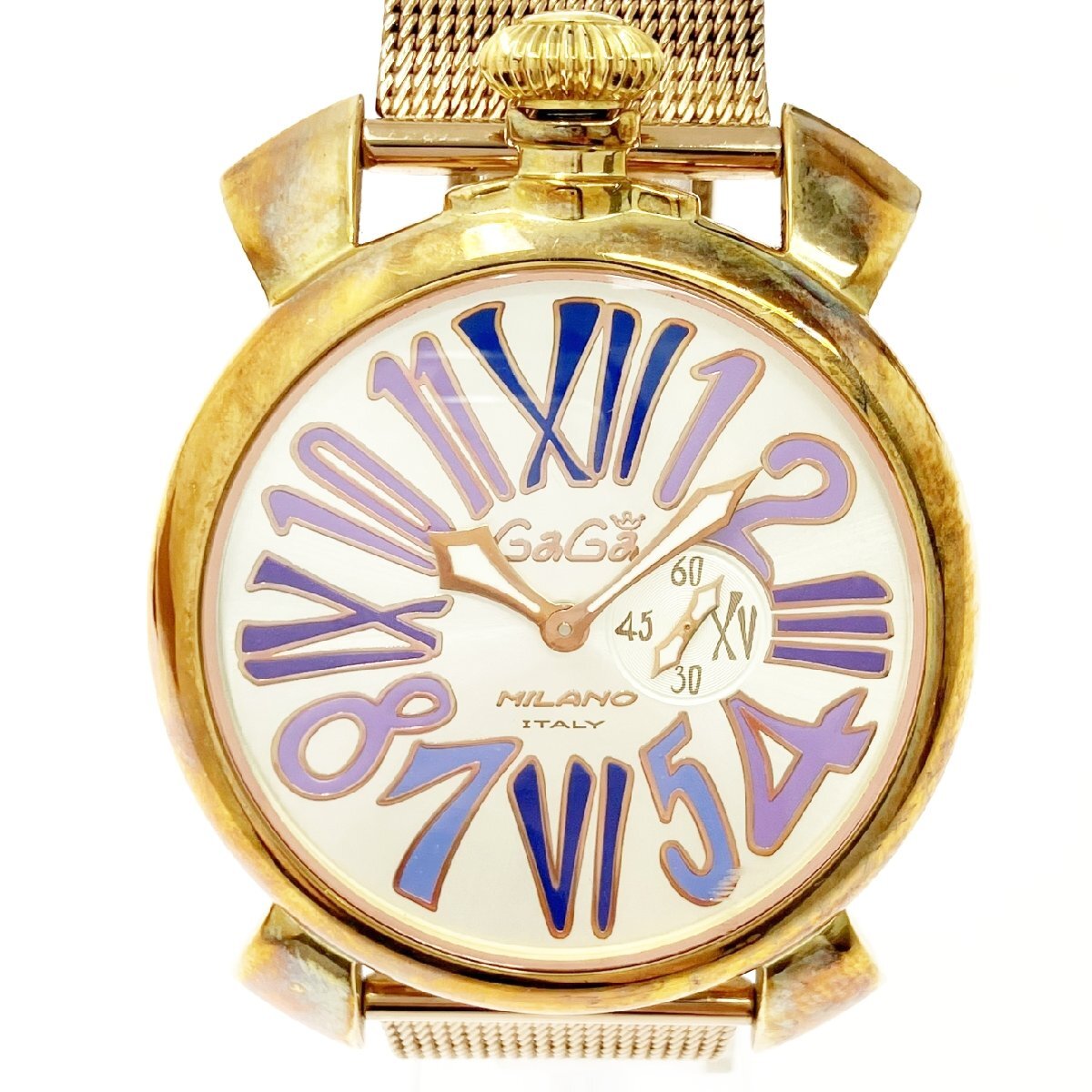 【1円スタート】GaGa MILANO ガガミラノ 50813 マヌアーレ46 スモセコ GP シルバー文字盤 クオーツ メンズ腕時計 507691拍卖