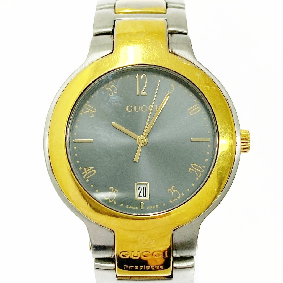 【1円スタート】GUCCI グッチ 8900M デイト GP×SS グレー系文字盤 クオーツ メンズ腕時計 511077拍卖