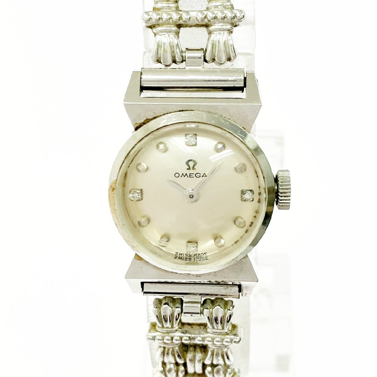 【1円スタート】OMEGA オメガ ラウンド SS シルバー系文字盤 手巻き レディース腕時計 517530拍卖