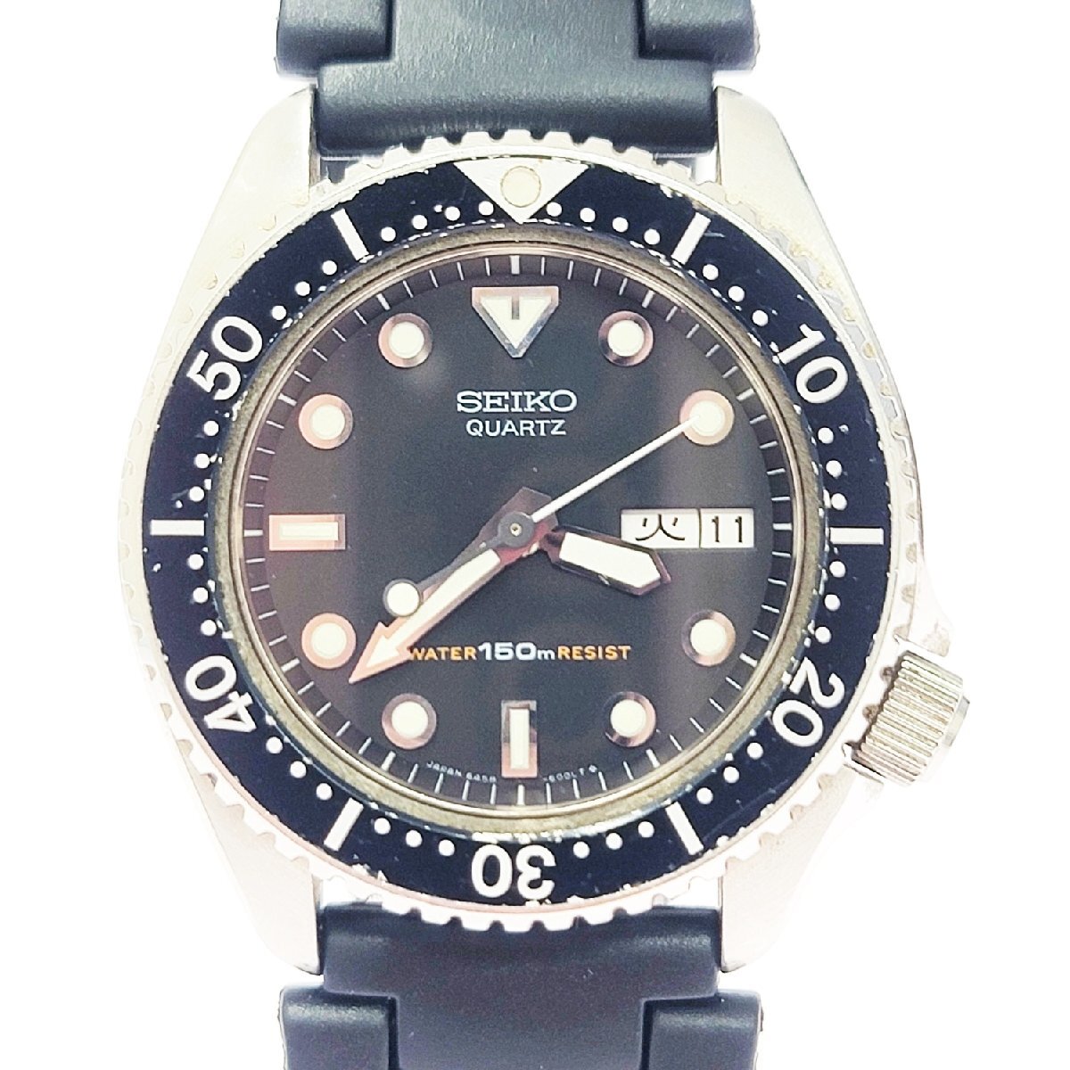 【1円スタート】【訳あり品】SEIKO セイコー 6458-6000 ダイバーズ 150m SS ブラック文字盤 クオーツ メンズ腕時計 510803拍卖