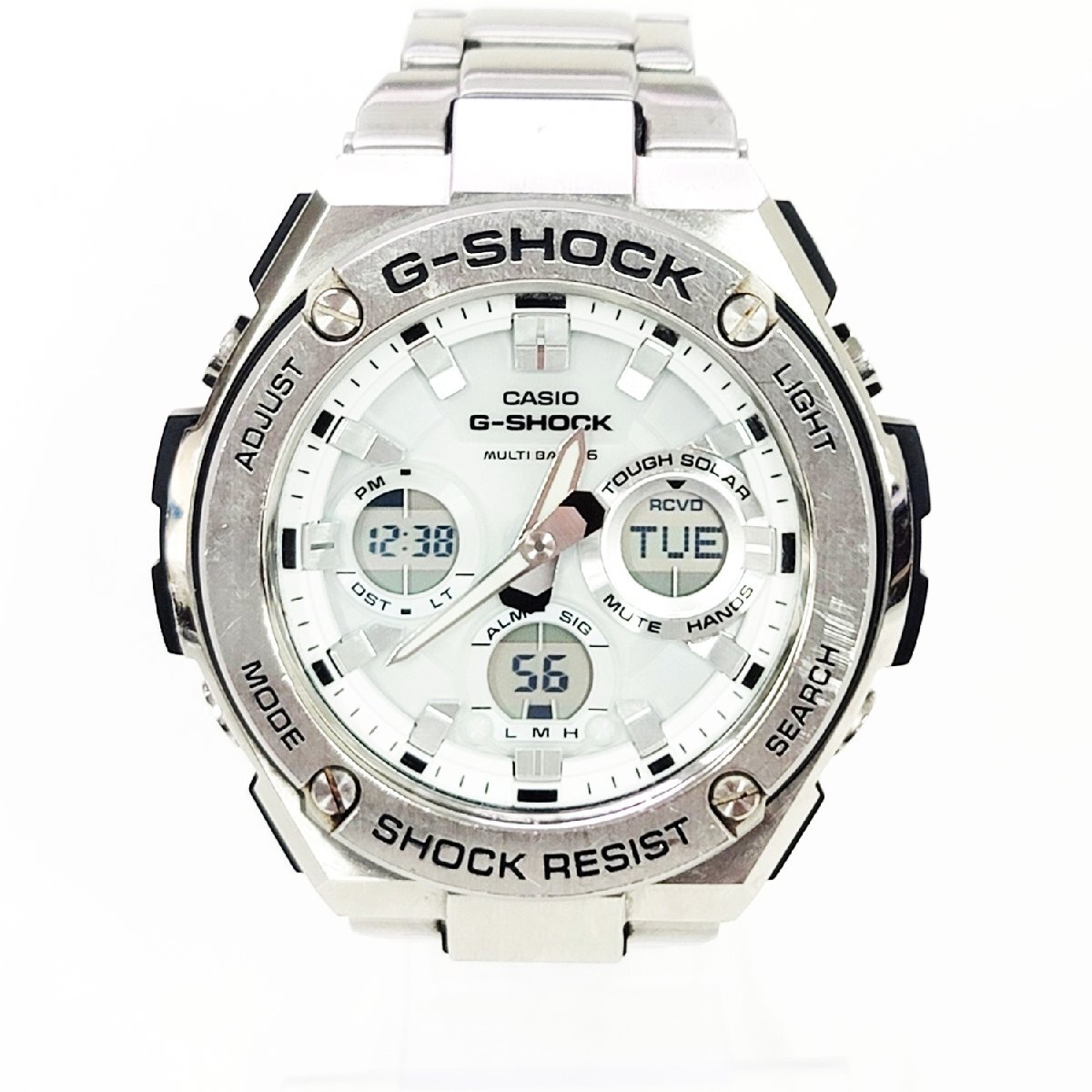 【1円スタート】CASIO カシオ GST-W110D Gショック Gスチール ホワイト系文字盤 デジアナ 電波ソーラー メンズ腕時計 510936拍卖