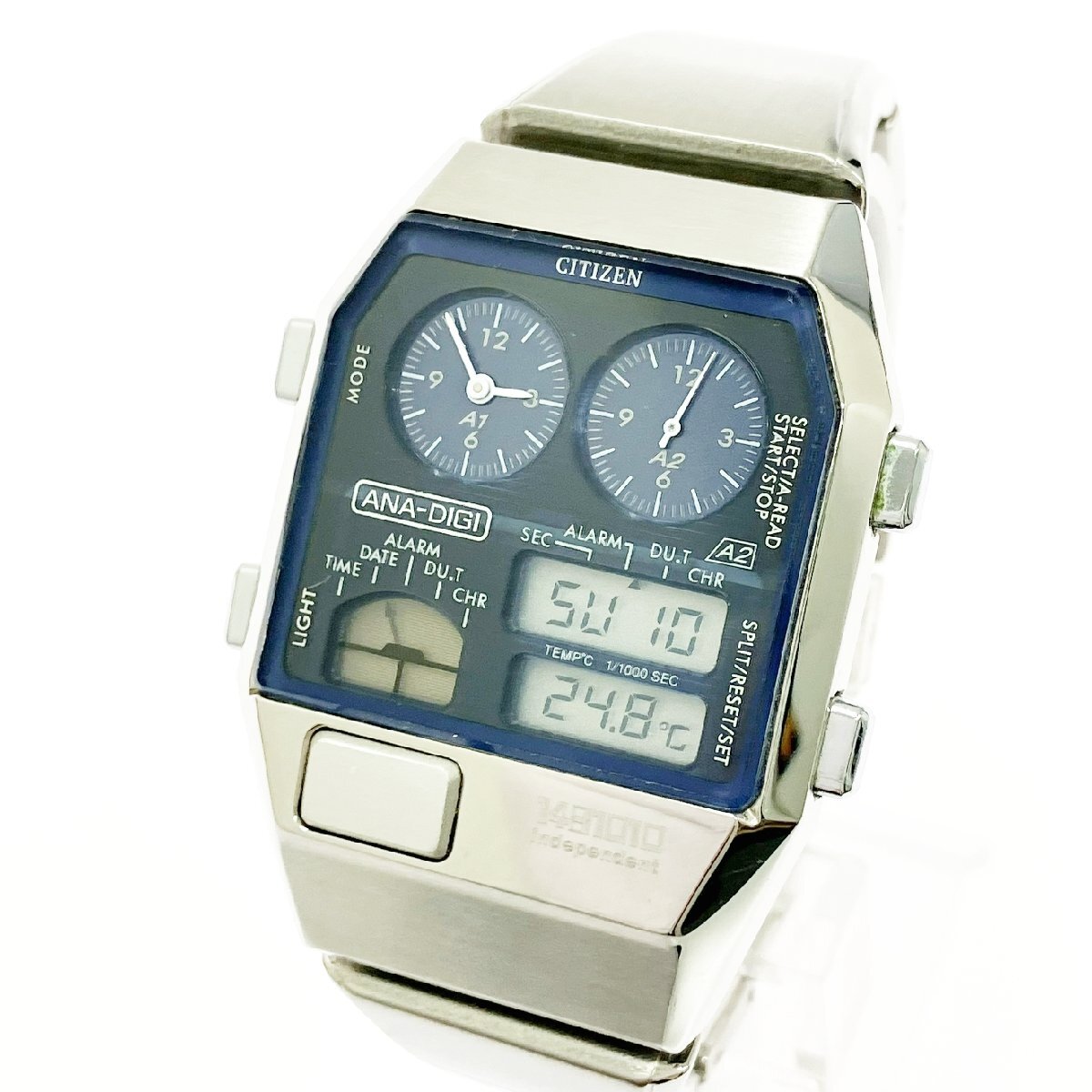 【1円スタート】【訳あり品】CITIZEN シチズン 8989-L19834 インディペンデント アナデジ SS クオーツ メンズ腕時計 517466拍卖