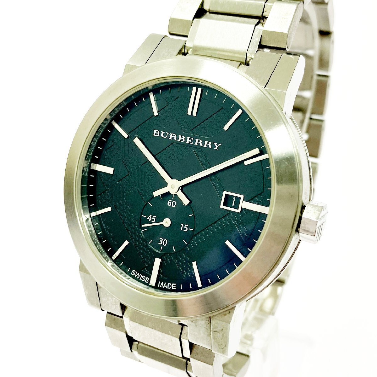 【1円スタート】【箱付き】BURBERRY バーバリー BU9901 スモセコ デイト SS ブラック文字盤 クオーツ メンズ腕時計 507518拍卖