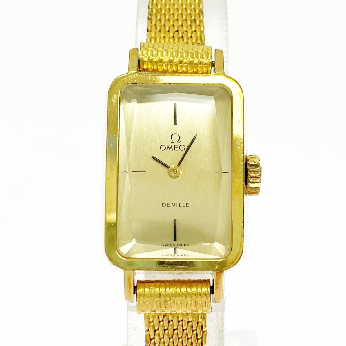 【1円スタート】OMEGA オメガ デビル カットガラス GP×SS ゴールド文字盤 手巻き レディース腕時計 517457拍卖