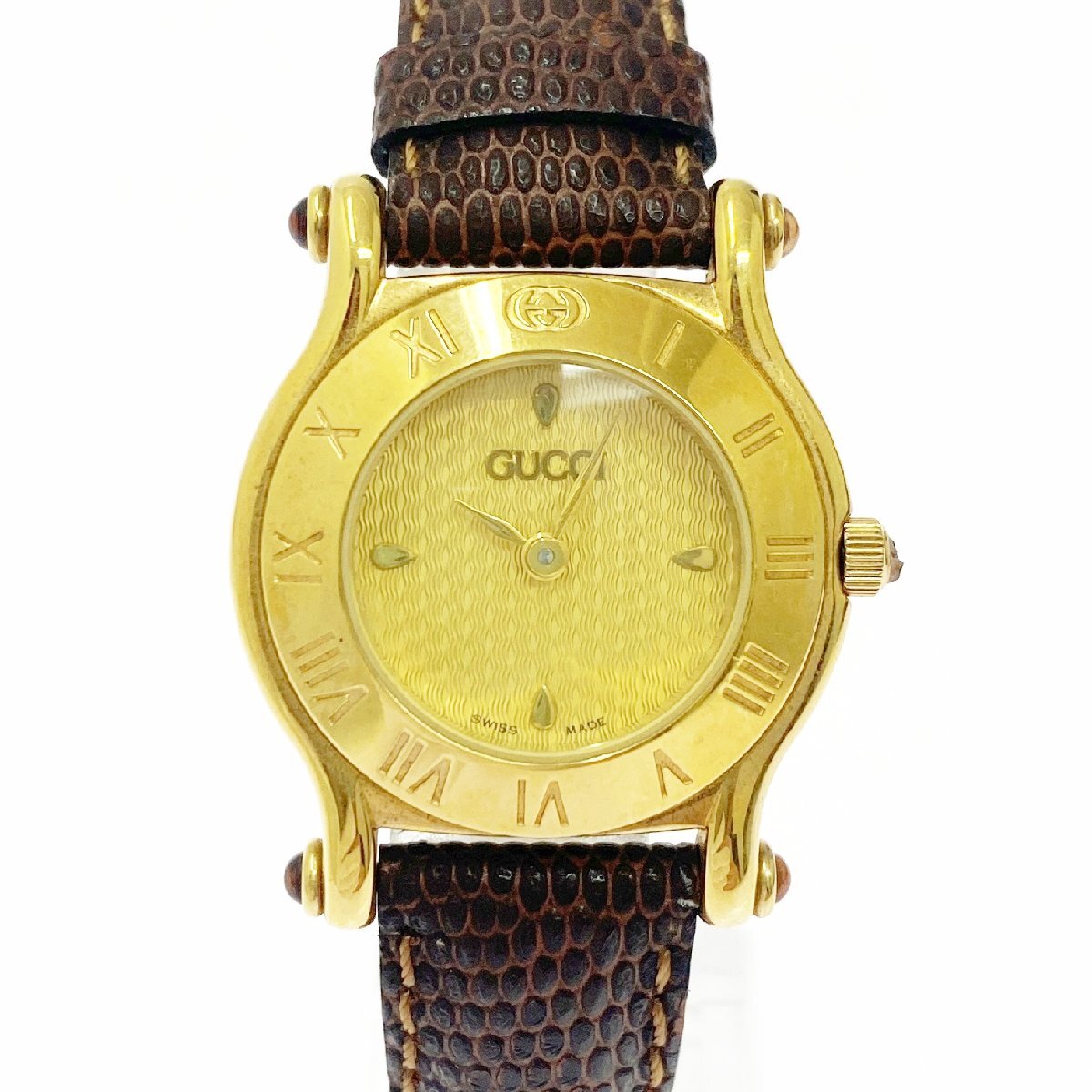 【1円スタート】GUCCI グッチ 6500L ラウンドフェイス GP ゴールド文字盤 クオーツ レディース腕時計 ジャンク 516726拍卖