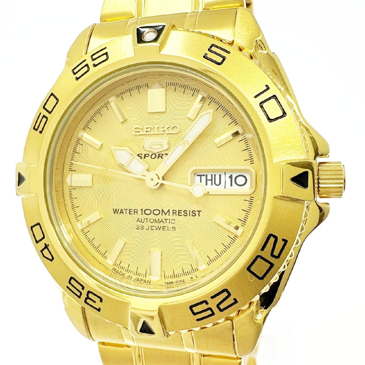 【1円スタート】【訳あり品】SEIKO セイコー 7S36-00Y0 ファイブスポーツ 23石 GP×SS ゴールド文字盤 自動巻き メンズ腕時計 516815拍卖