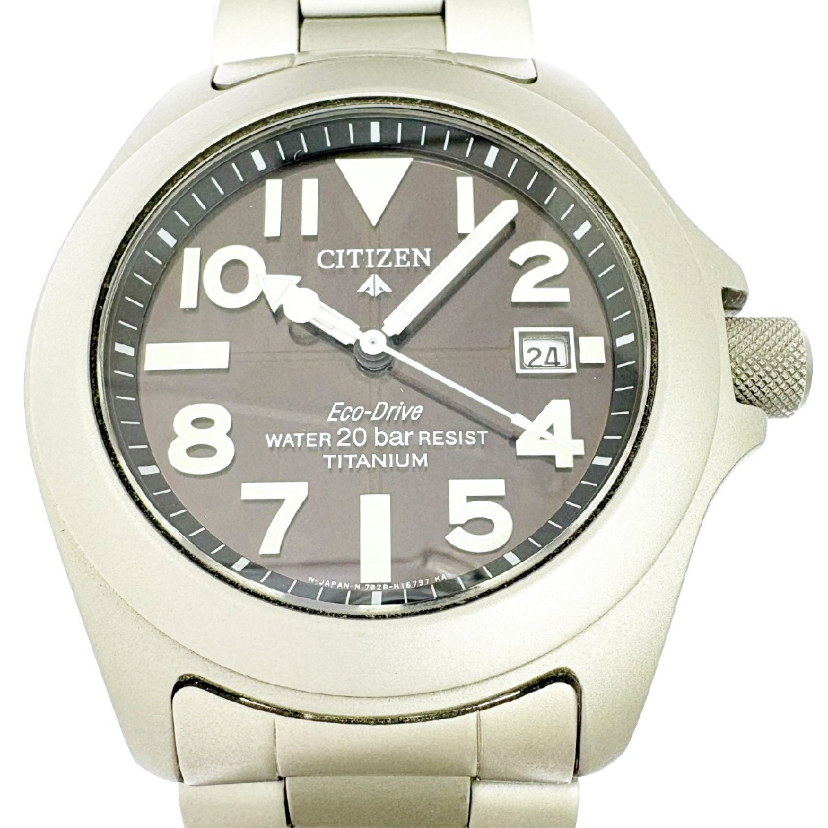 【1円スタート】CITIZEN シチズン 7828-H09971 エコドライブ デイト チタン ブラック文字盤 ソーラー メンズ腕時計 516720拍卖